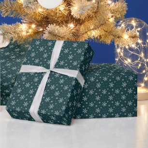 Pretty White Snowflakes Dark Green Christmas Wrapping Paper