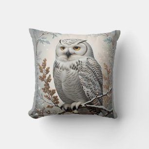 Pretty White Snowy Owl Winter Cushion