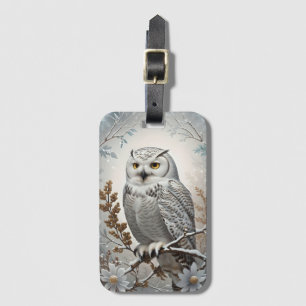 Pretty White Snowy Owl Winter Luggage Tag