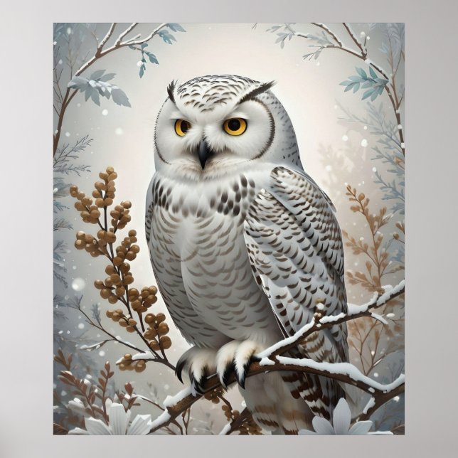Pretty White Snowy Owl Winter Poster (Front)