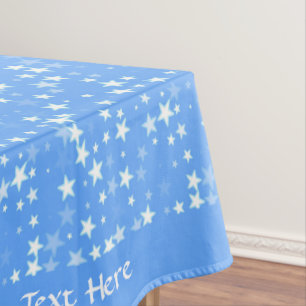 Pretty White Stars on Baby Blue Personalised Edges Tablecloth