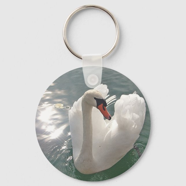 Pretty White Swan Key Ring (Front)