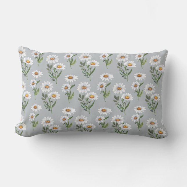 PRETTY WHITE & YELLOW DAISIES WITH TINY BEES LUMBAR CUSHION (Front)