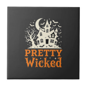 Pretty Wicked Halloween Haunted House_1 Ceramic Tile