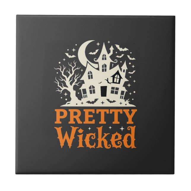 Pretty Wicked Halloween Haunted House_1 Ceramic Tile (Front)