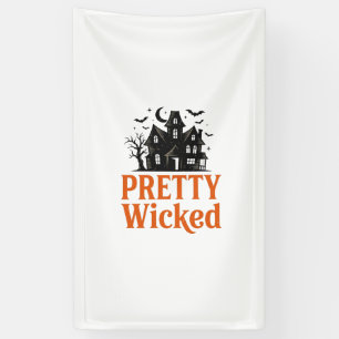 Pretty Wicked Vintage Halloween Haunted House Shir Banner