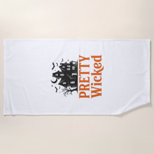 Pretty Wicked Vintage Halloween Haunted House Shir Beach Towel
