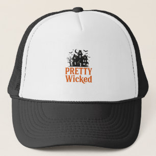 Pretty Wicked Vintage Halloween Haunted House Shir Trucker Hat