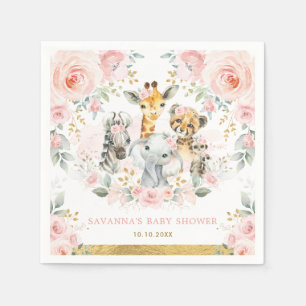 Pretty Wild Animals Jungle Safari Baby Girl Shower Napkin