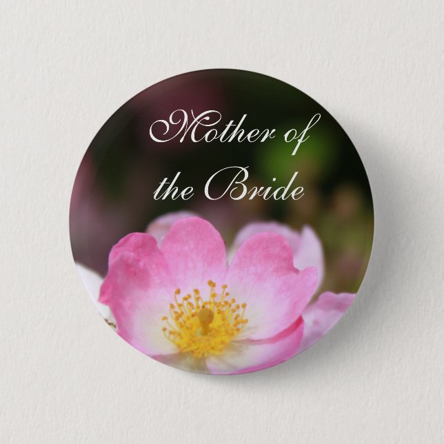 Pretty wild pink rose flower button for weddings. (Front)