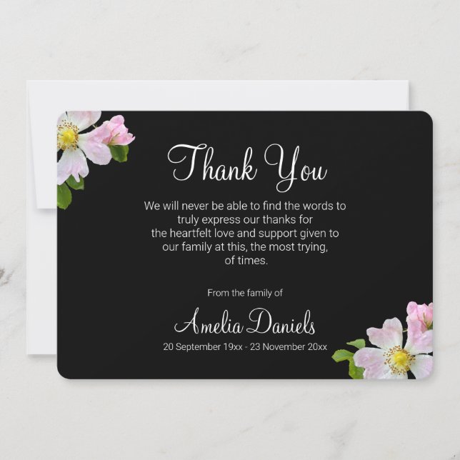 Pretty Wild Rose Funeral Thank You Card (Front)