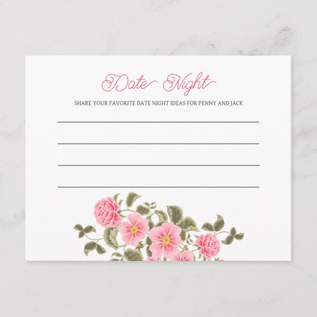 PRETTY WILD ROSES BRIDAL SHOWER DATE NIGHT ADVICE CARD (Front)