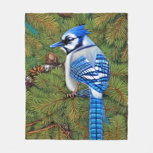 Pretty Wilderness Blue Jay Fleece Blanket