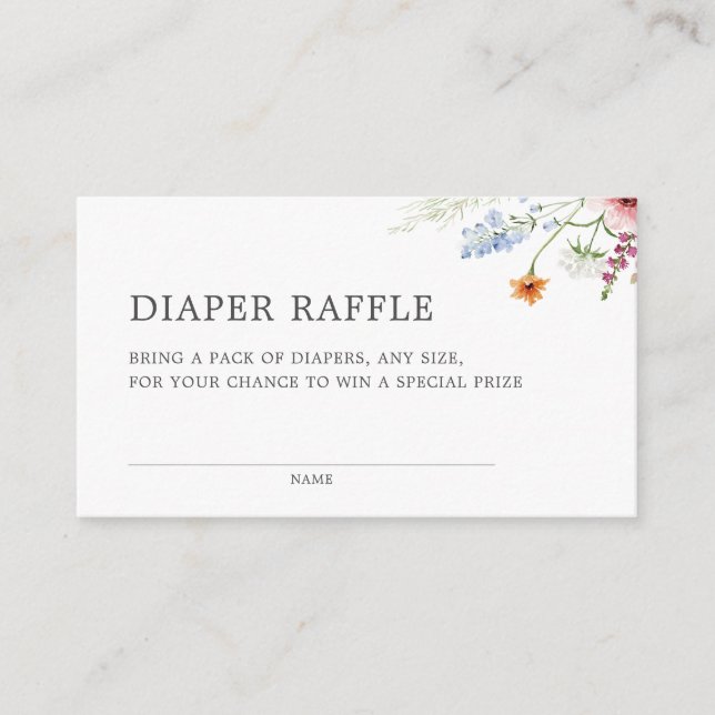Pretty Wildflower Border Diaper Raffle Enclosure Card (Front)