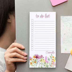 Pretty Wildflower Border Personalised To Do List Magnetic Notepad