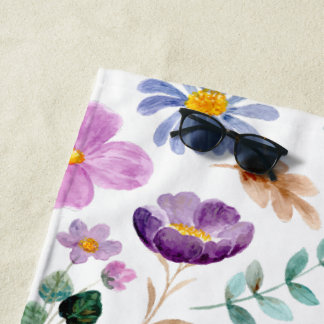 Pretty wildflower Colourful watercolor for summer Beach Towel