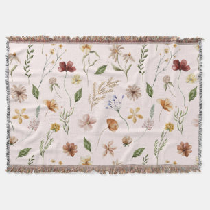 Pretty Wildflower Floral Botanical Pink Throw Blanket