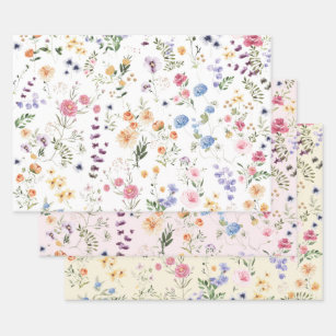 Pretty Wildflower Meadow Botanical Floral Garden Wrapping Paper Sheet