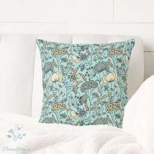 Pretty Wildflower Meadow Pastel Blue Floral Design Cushion