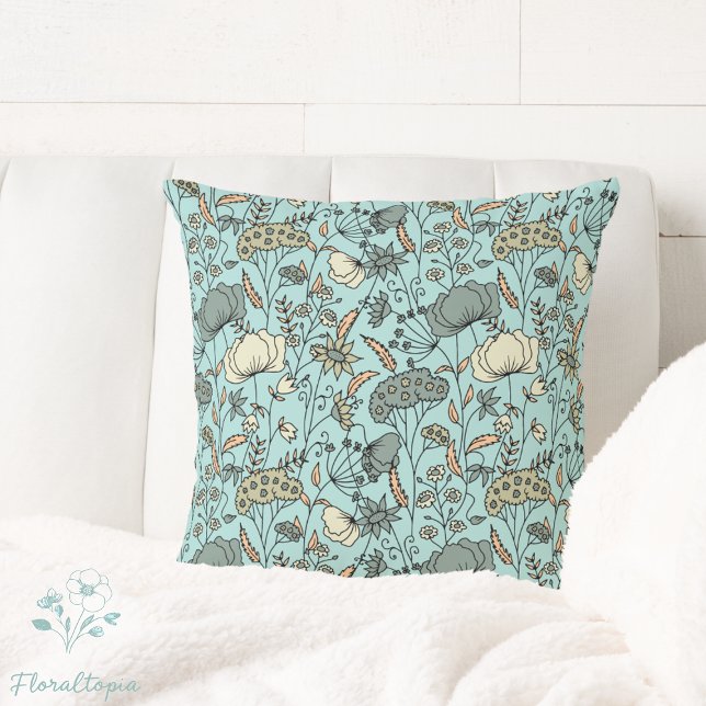 Pretty Wildflower Meadow Pastel Blue Floral Design Cushion (Creator Uploaded)