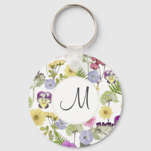 Pretty Wildflower Pattern Botanical Key Ring