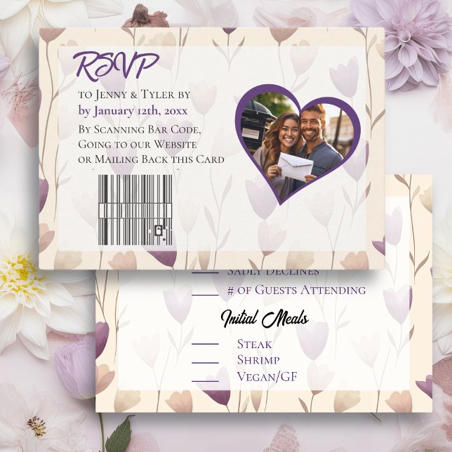 Pretty Wildflower Purple Botanical Wedding  RSVP Card (Creator Uploaded)