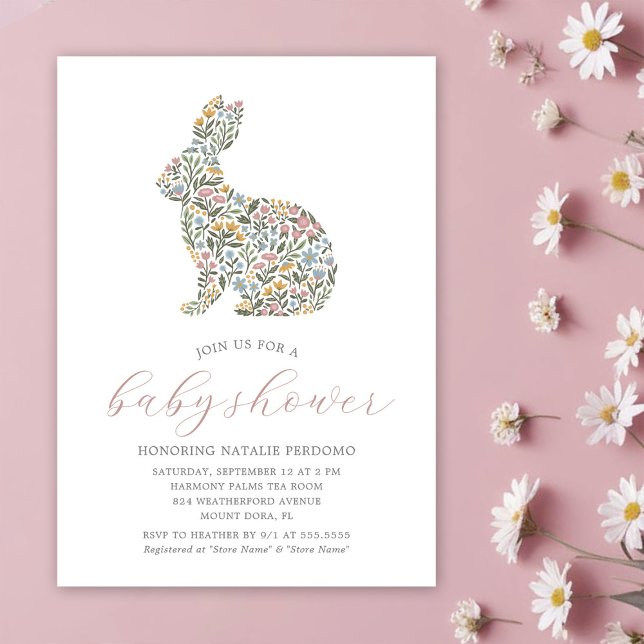 Pretty Wildflower Rabbit Baby Shower Invitation (Creator Uploaded)