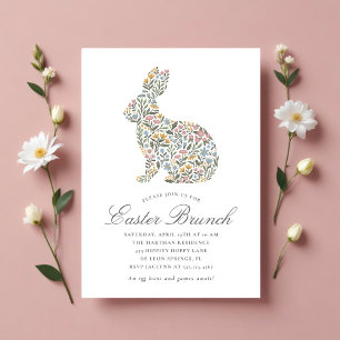 Pretty Wildflower Rabbit Easter Brunch Invitation