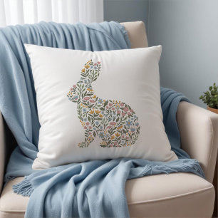 Pretty Wildflower Rabbit Easter Spring Cushion