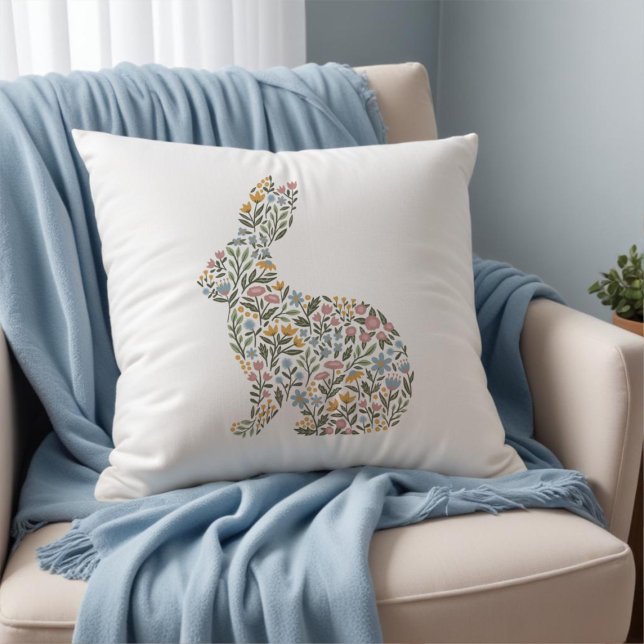 Pretty Wildflower Rabbit Easter Spring Cushion (Creator Uploaded)