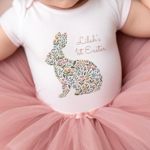 Pretty Wildflower Rabbit First Easter Name Baby Bodysuit