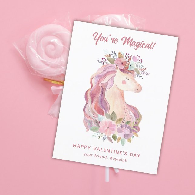 Pretty Wildflower Unicorn Classroom Valentine Holiday Postcard (Creator Uploaded)