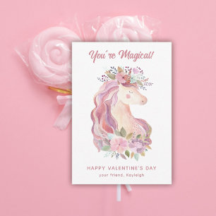 Pretty Wildflower Unicorn Kids Valentine  Card