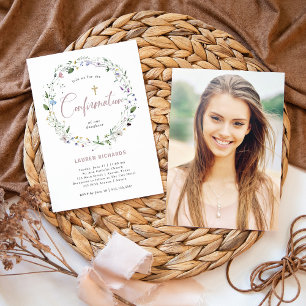 Pretty Wildflower Wreath   Photo Back Confirmation Invitation