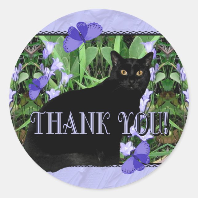 Pretty Wildflowers and Cat Thank You Stickers (Front)