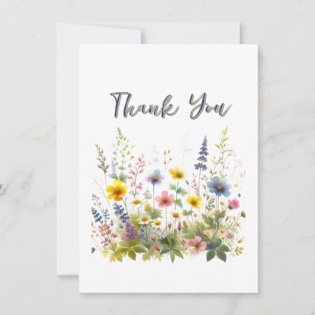 Pretty Wildflowers Birthday Party  Thank You Card (Front)
