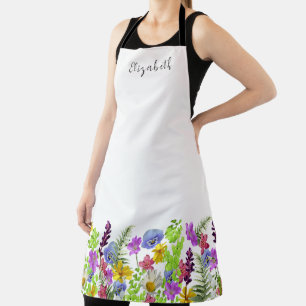 Pretty Wildflowers Custom Name and Monogram Apron