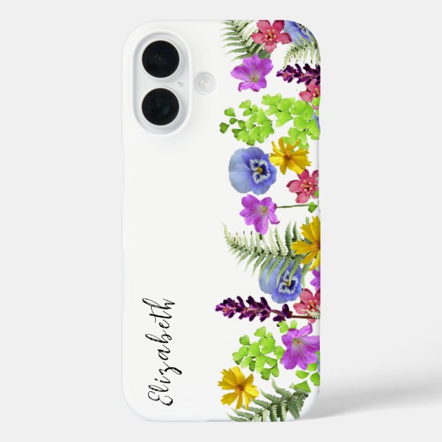 Pretty Wildflowers Custom Name and Monogram Case-Mate iPhone Case (Back)