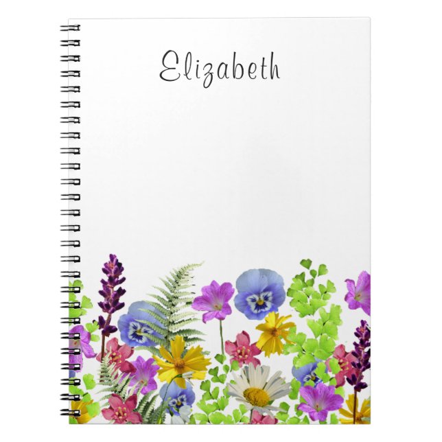 Pretty Wildflowers Custom Name  Notebook (Front)
