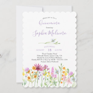 Pretty Wildflowers Feminine Watercolor Quinceanera Invitation