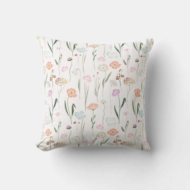 Pretty Wildflowers Floral Pattern Cushion (Front)