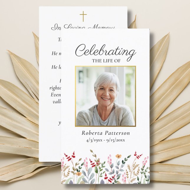 Pretty Wildflowers Funeral Memorial Prayer Card (Creator Uploaded)