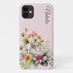 Pretty Wildflowers on pale pink iPhone 11 Case