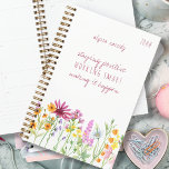 Pretty Wildflowers Positivity Quote Personalised Planner<br><div class="desc">Wildflower planner, undated and ready to personalise with your name and the year. The positivity quote reads "staying positive, working smart, making it happen" in casual script and skinny font typography. Trendy watercolor border of wild flowers in shades of pink purple orange and yellow. Girly and feminine cottage garden design...</div>