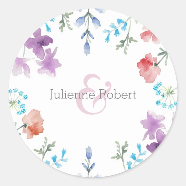 Pretty Wildflowers Rustic Floral Wedding Sticker (Front)