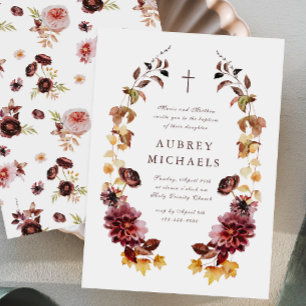 Pretty Wildflowers Simple Cross Girl's Baptism Invitation