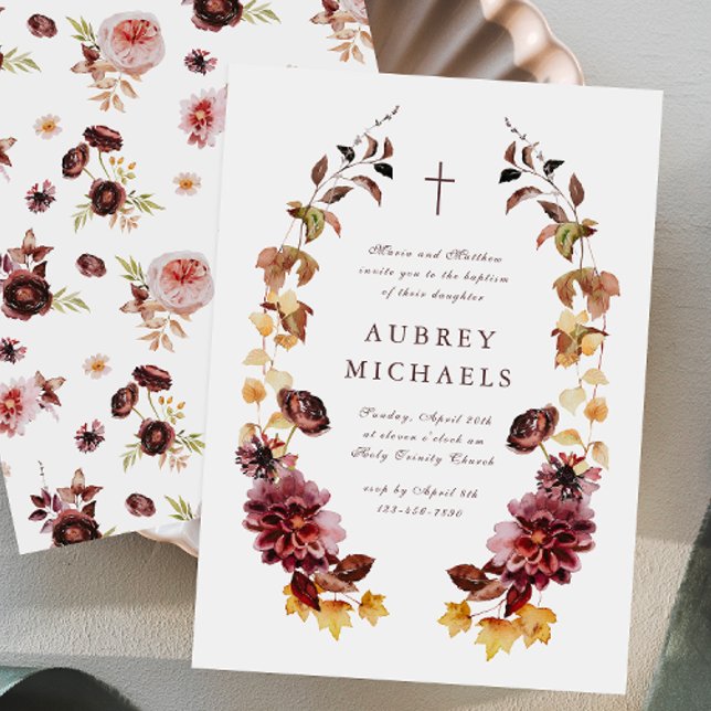 Pretty Wildflowers Simple Cross Girl's Baptism Invitation (Creator Uploaded)