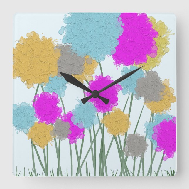 Pretty Wildflowers Square Wall Clock (Front)