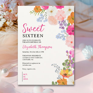 Pretty Wildflowers Sweet Sixteen Invitation