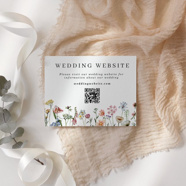 Pretty Wildflowers Wedding Website QR Code Enclosure Card (Creator Uploaded)